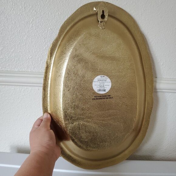 Gold Tone Metal Decorative Home Decor Wall Hanging Art Oval Platter Threshold - Picture 4 of 16